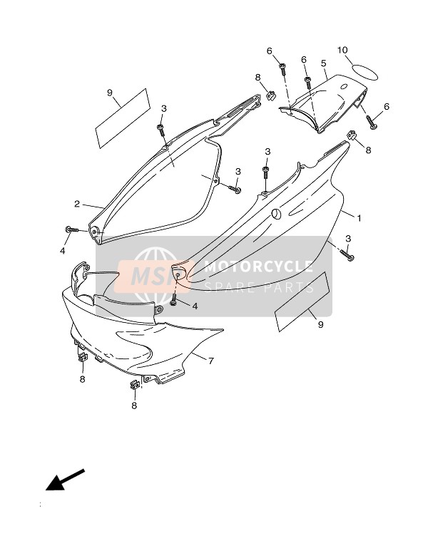 Yamaha CW50RS BOOSTER NG 2004 Couvercle latéral pour un 2004 Yamaha CW50RS BOOSTER NG